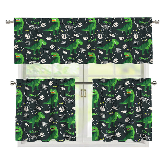 T-Rex And Dino Fossil Pattern Print 3 Piece Kitchen Curtains