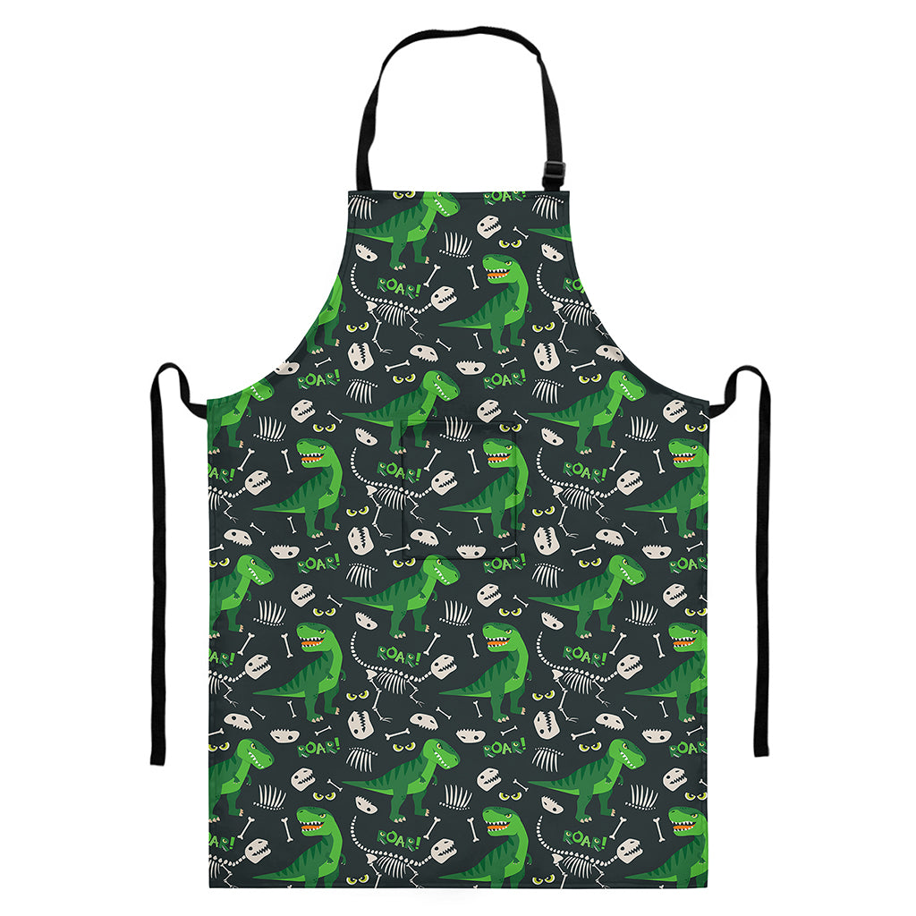 T-Rex And Dino Fossil Pattern Print Bib Apron With Pocket