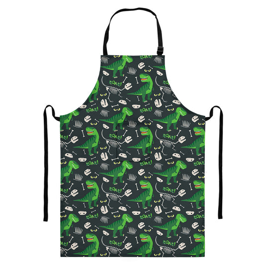 T-Rex And Dino Fossil Pattern Print Bib Apron With Pocket