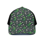 T-Rex And Dino Fossil Pattern Print Black Mesh Trucker Cap