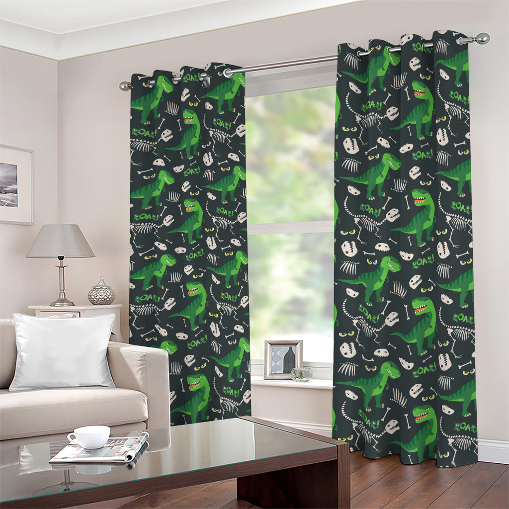 T-Rex And Dino Fossil Pattern Print Blackout Grommet Curtains