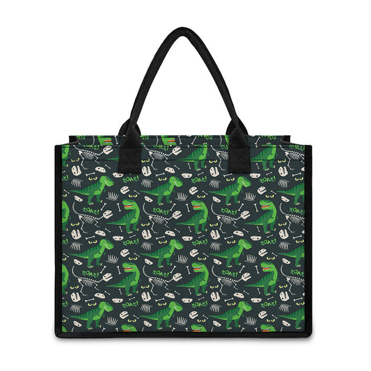 T-Rex And Dino Fossil Pattern Print Canvas Tote Bag
