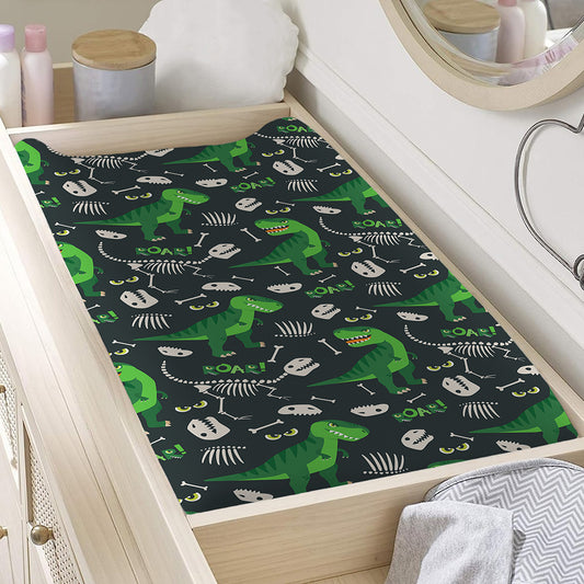 T-Rex And Dino Fossil Pattern Print Changing Pad Cover
