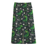 T-Rex And Dino Fossil Pattern Print Cotton Front Slit Maxi Skirt