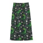 T-Rex And Dino Fossil Pattern Print Cotton Front Slit Maxi Skirt