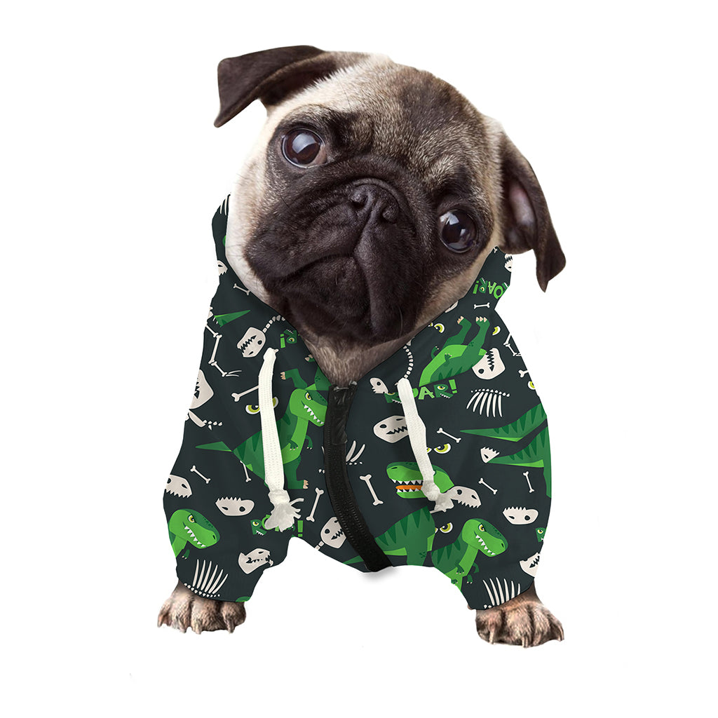 T-Rex And Dino Fossil Pattern Print Dog Zip Up Hoodie