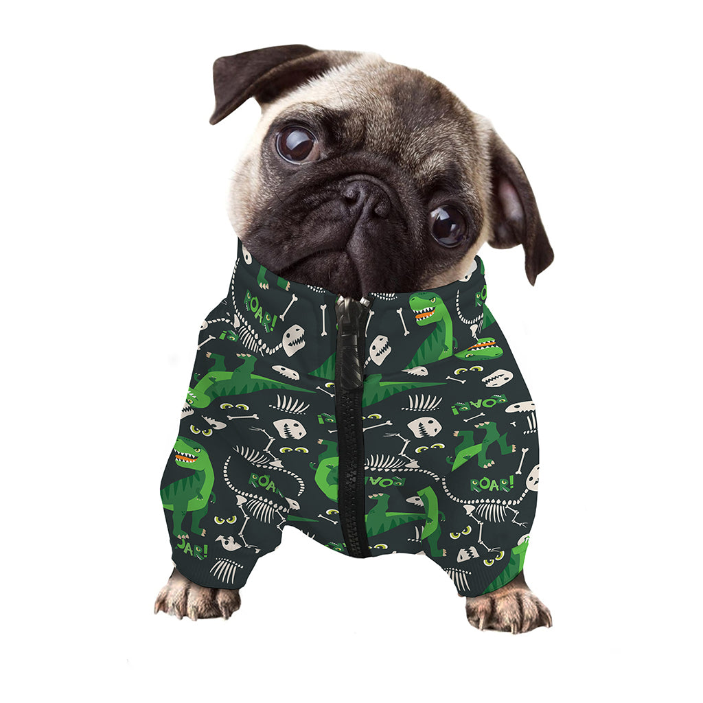 T-Rex And Dino Fossil Pattern Print Dog Zip Up Jacket