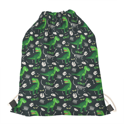 T-Rex And Dino Fossil Pattern Print Drawstring Bag