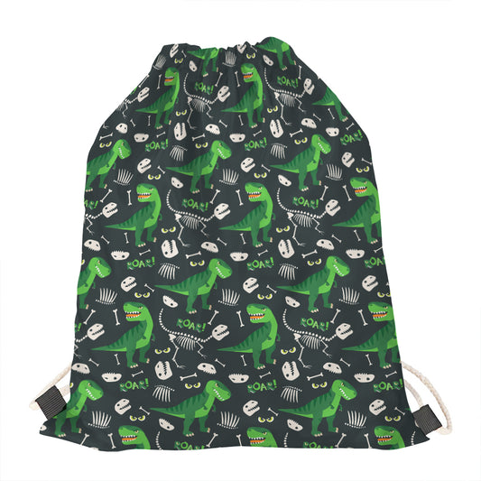 T-Rex And Dino Fossil Pattern Print Drawstring Bag