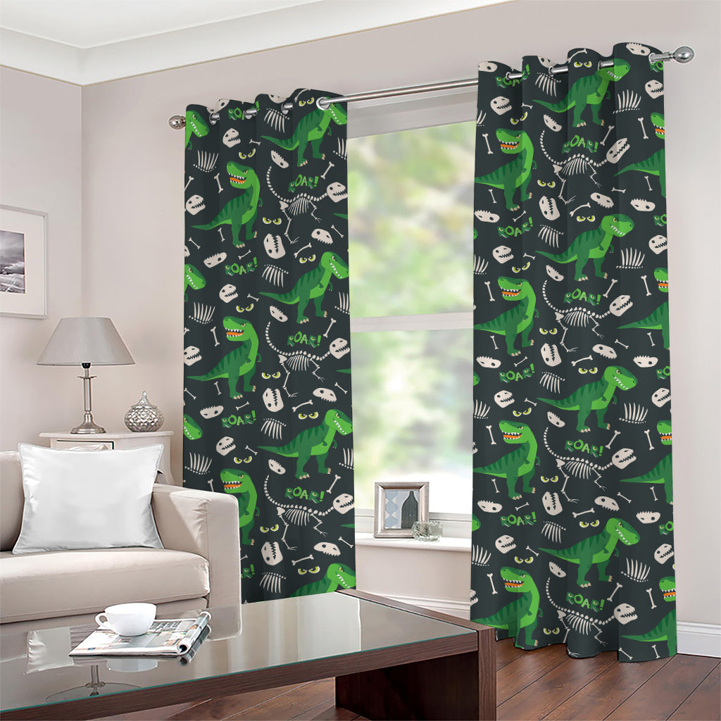 T-Rex And Dino Fossil Pattern Print Grommet Curtains