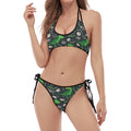 T-Rex And Dino Fossil Pattern Print Halter Scoop Tie Side Bikini
