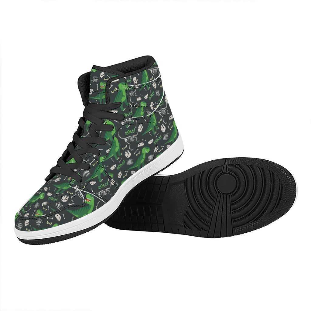 T-Rex And Dino Fossil Pattern Print High Top Leather Sneakers