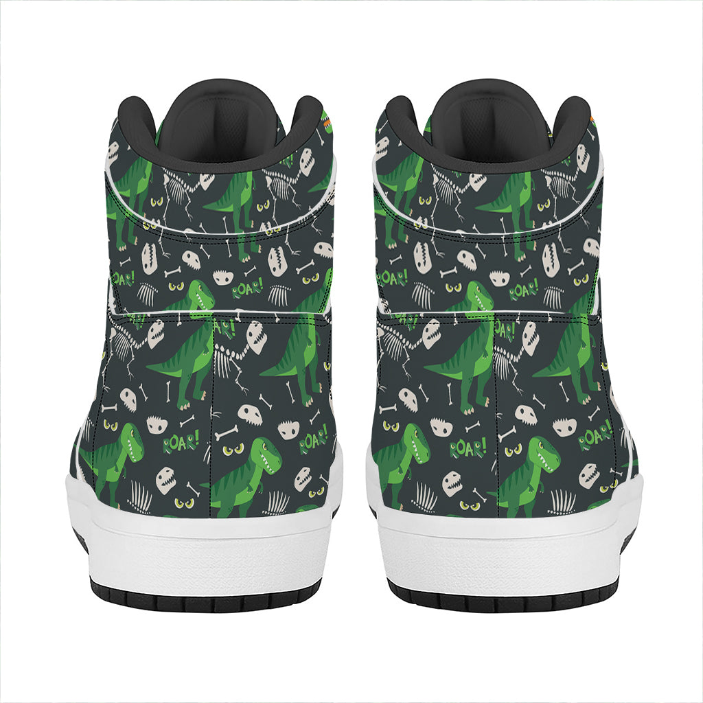 T-Rex And Dino Fossil Pattern Print High Top Leather Sneakers