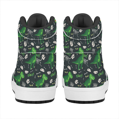 T-Rex And Dino Fossil Pattern Print High Top Leather Sneakers