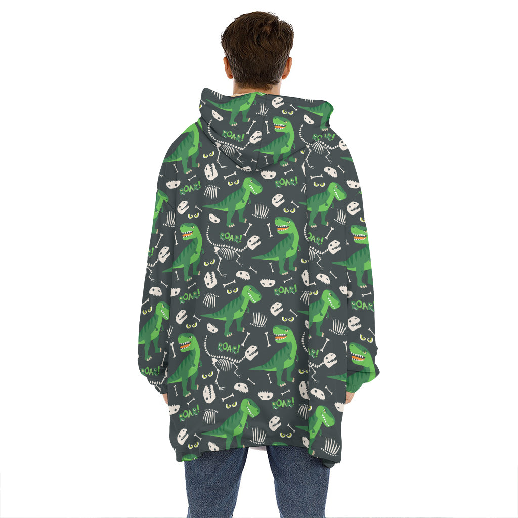T-Rex And Dino Fossil Pattern Print Hoodie Blanket