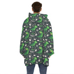 T-Rex And Dino Fossil Pattern Print Hoodie Blanket