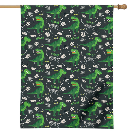 T-Rex And Dino Fossil Pattern Print House Flag