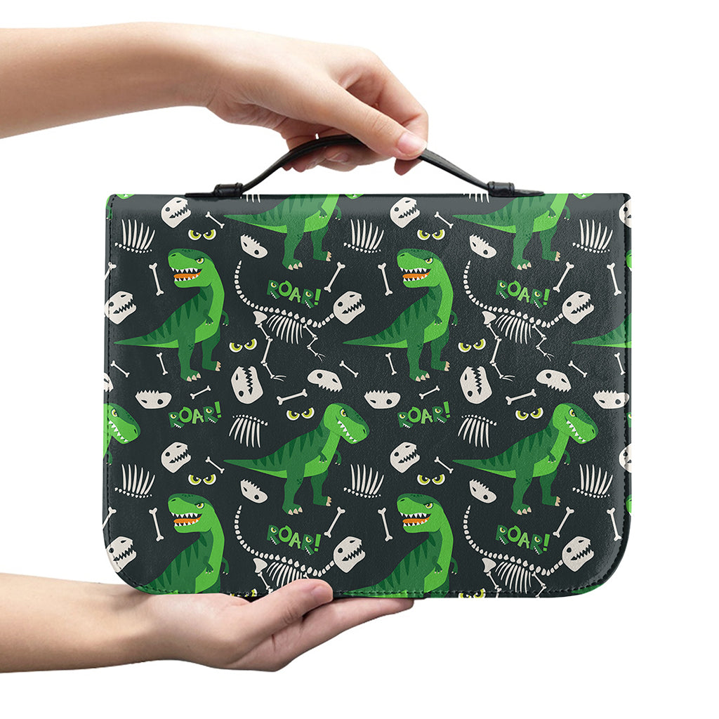 T-Rex And Dino Fossil Pattern Print Leather Bible Cover