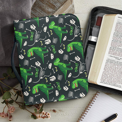 T-Rex And Dino Fossil Pattern Print Leather Bible Cover