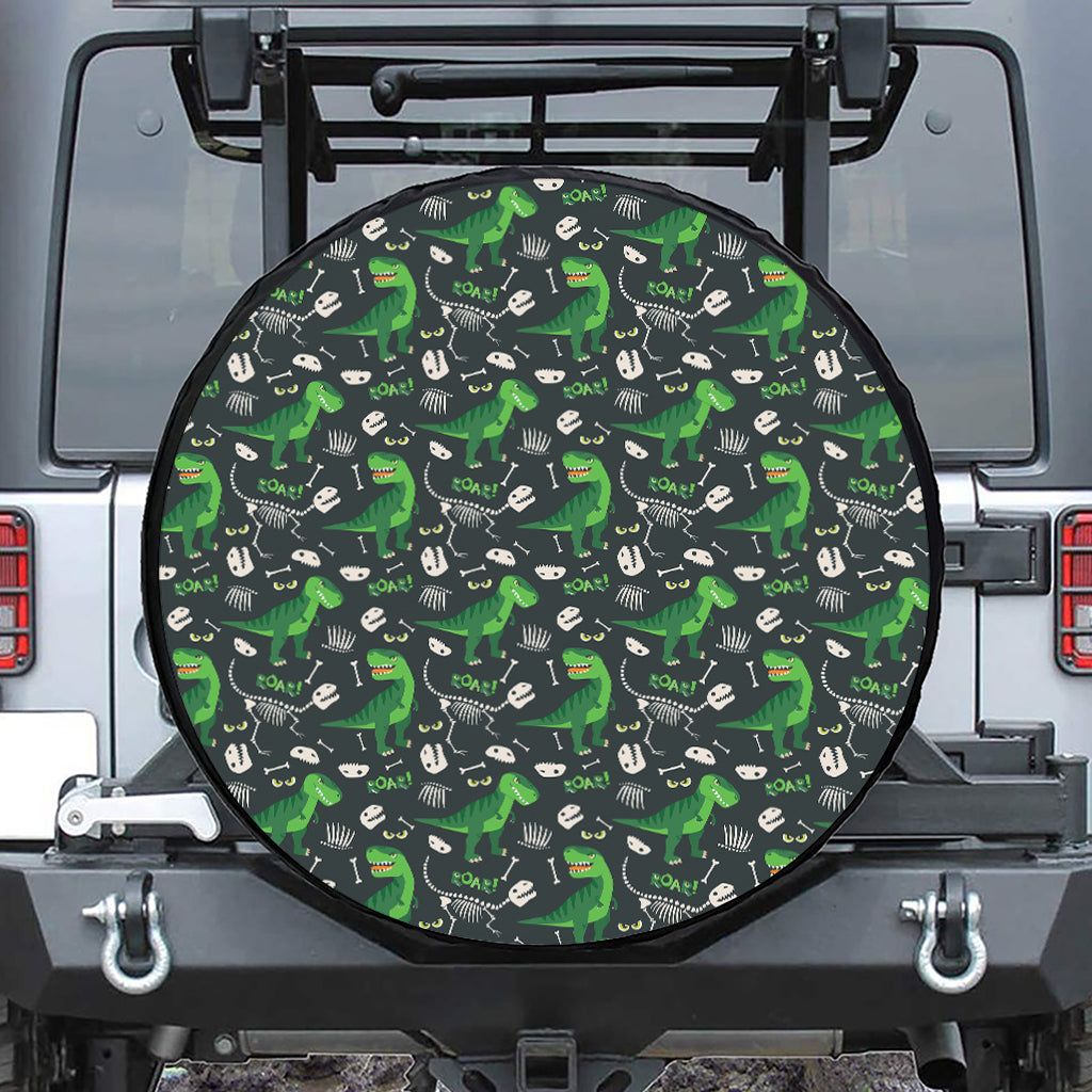 T-Rex And Dino Fossil Pattern Print Leather Spare Tire Cover