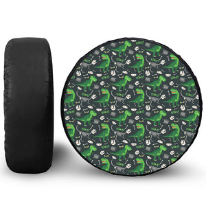 T-Rex And Dino Fossil Pattern Print Leather Spare Tire Cover