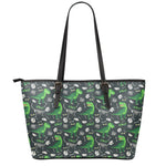 T-Rex And Dino Fossil Pattern Print Leather Tote Bag