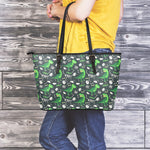 T-Rex And Dino Fossil Pattern Print Leather Tote Bag