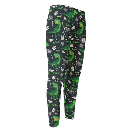 T-Rex And Dino Fossil Pattern Print Men's Compression Pants