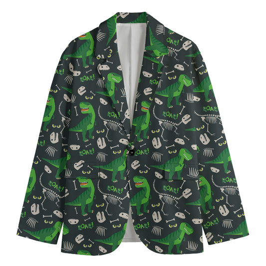 T-Rex And Dino Fossil Pattern Print Men's Cotton Blazer