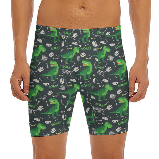 T-Rex And Dino Fossil Pattern Print Men's Long Boxer Briefs