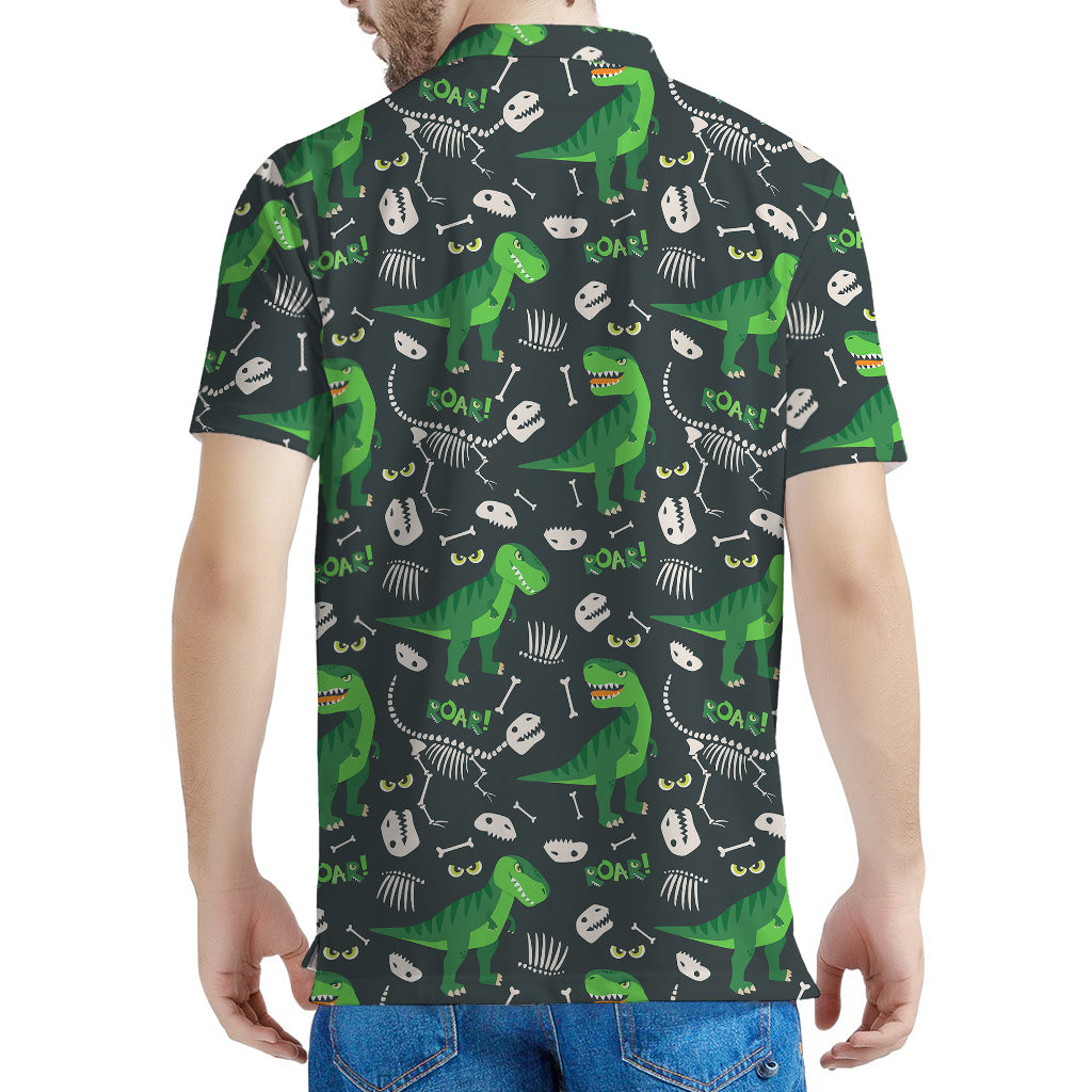 T-Rex And Dino Fossil Pattern Print Men's Polo Shirt