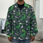 T-Rex And Dino Fossil Pattern Print Men's Shirt Jacket