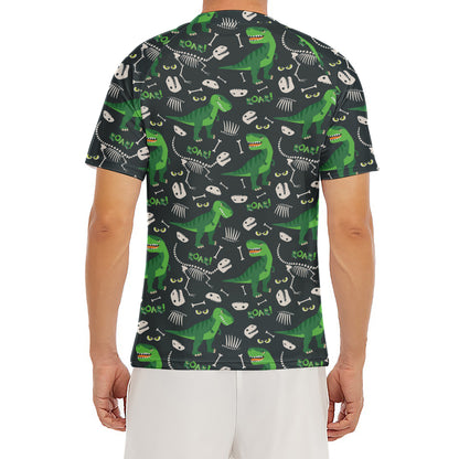 T-Rex And Dino Fossil Pattern Print Men's Short Sleeve Rash Guard