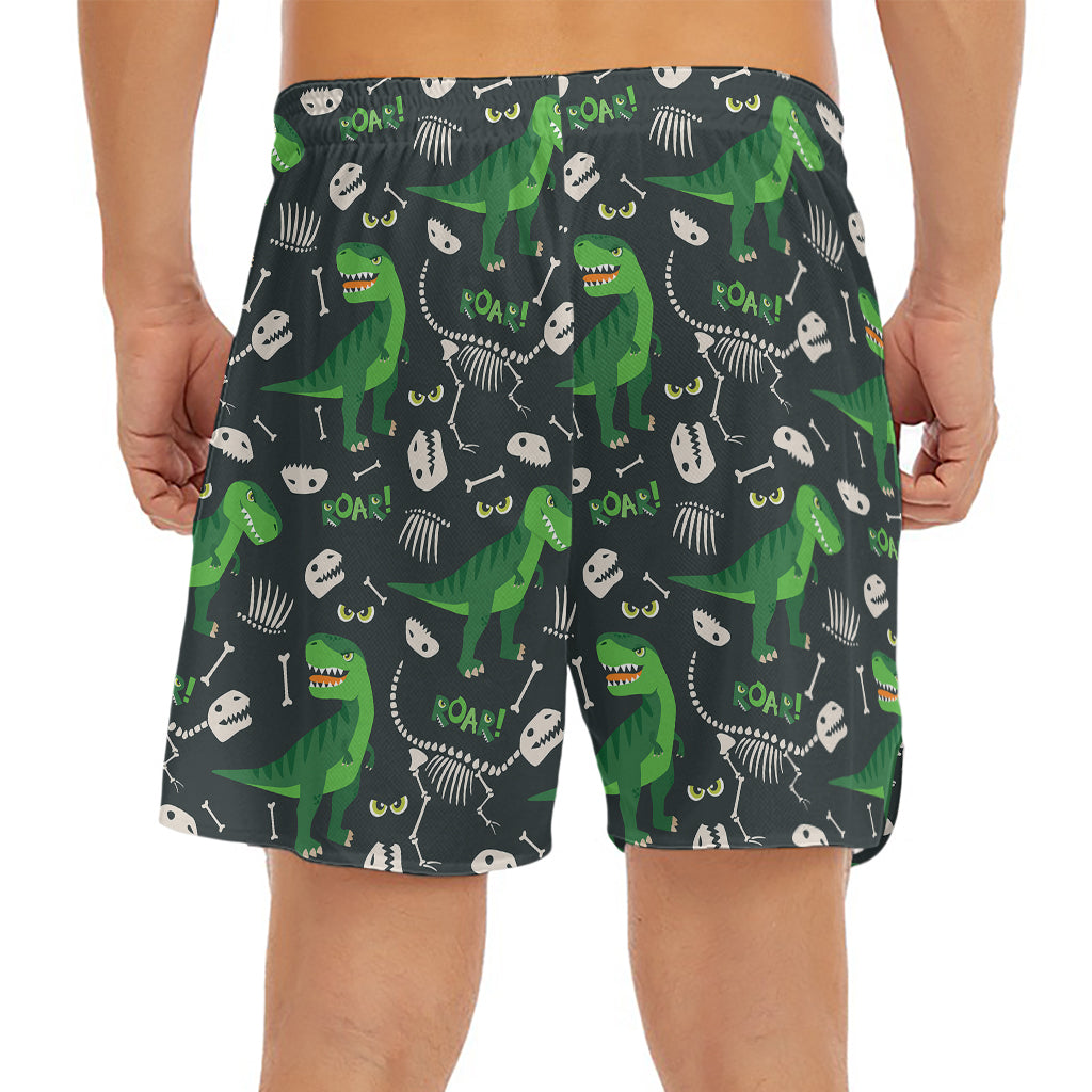 T-Rex And Dino Fossil Pattern Print Men's Split Running Shorts