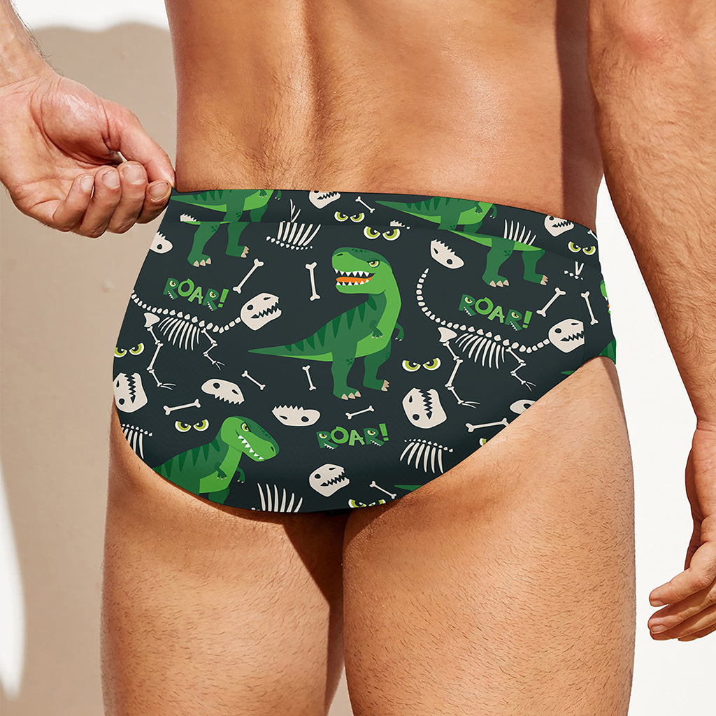 T-Rex And Dino Fossil Pattern Print Men's Swim Briefs