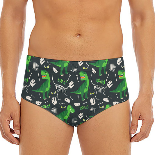 T-Rex And Dino Fossil Pattern Print Men's Triangle Swim Briefs