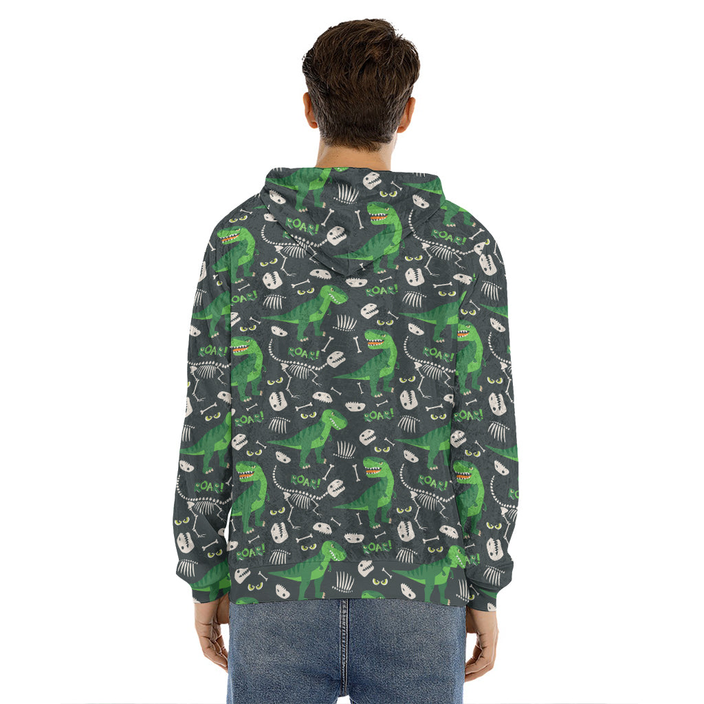 T-Rex And Dino Fossil Pattern Print Men's Velvet Pullover Hoodie