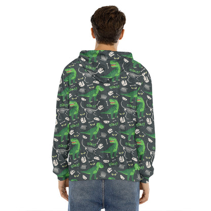 T-Rex And Dino Fossil Pattern Print Men's Velvet Pullover Hoodie