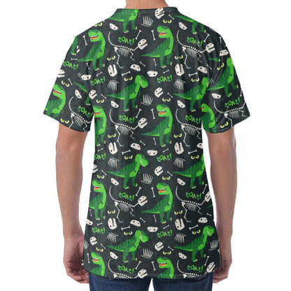 T-Rex And Dino Fossil Pattern Print Men's Velvet T-Shirt