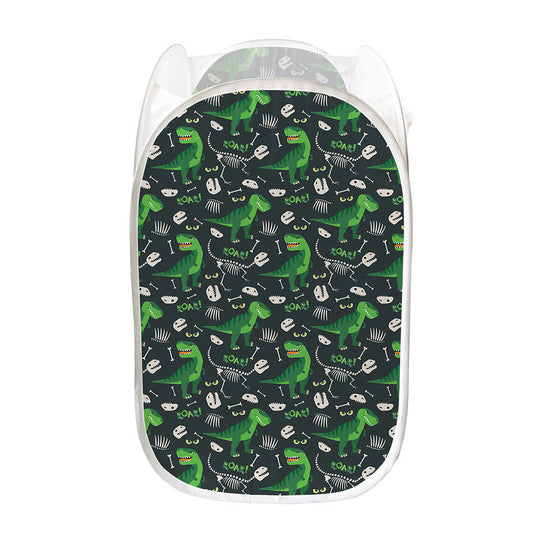 T-Rex And Dino Fossil Pattern Print Mesh Laundry Hamper
