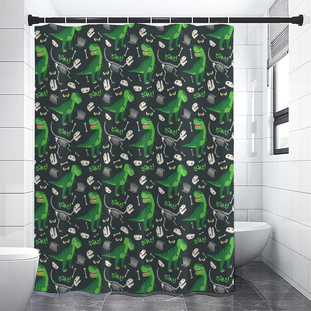 T-Rex And Dino Fossil Pattern Print Premium Shower Curtain