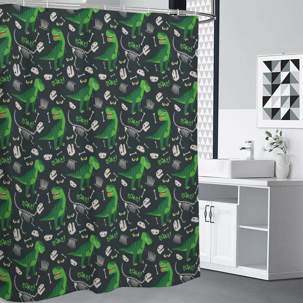 T-Rex And Dino Fossil Pattern Print Premium Shower Curtain