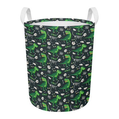 T-Rex And Dino Fossil Pattern Print Round Laundry Basket