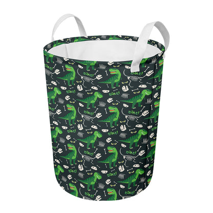 T-Rex And Dino Fossil Pattern Print Round Laundry Basket