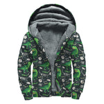 T-Rex And Dino Fossil Pattern Print Sherpa Lined Zip Up Hoodie