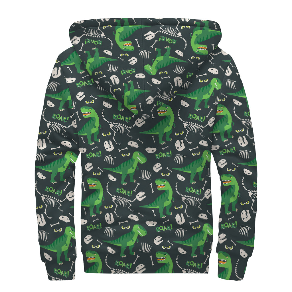 T-Rex And Dino Fossil Pattern Print Sherpa Lined Zip Up Hoodie