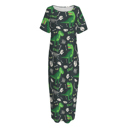 T-Rex And Dino Fossil Pattern Print Short Sleeve Long Nightdress