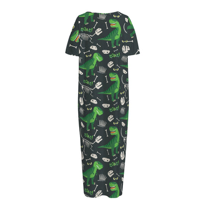 T-Rex And Dino Fossil Pattern Print Short Sleeve Long Nightdress