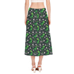 T-Rex And Dino Fossil Pattern Print Side Slit Midi Skirt