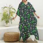 T-Rex And Dino Fossil Pattern Print Silk V-Neck Kaftan Dress